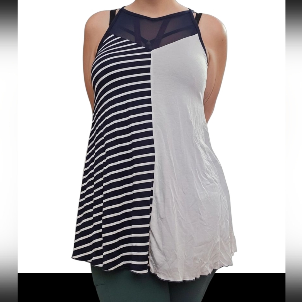 Patrizia Luca Navy and White Striped Tank Top